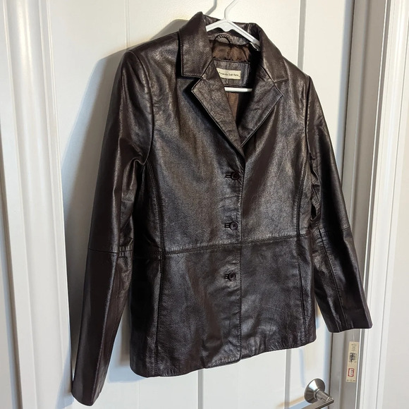 Amanda Smith Brown 100% Leather Jacket sz 12P - Picture 2 of 8
